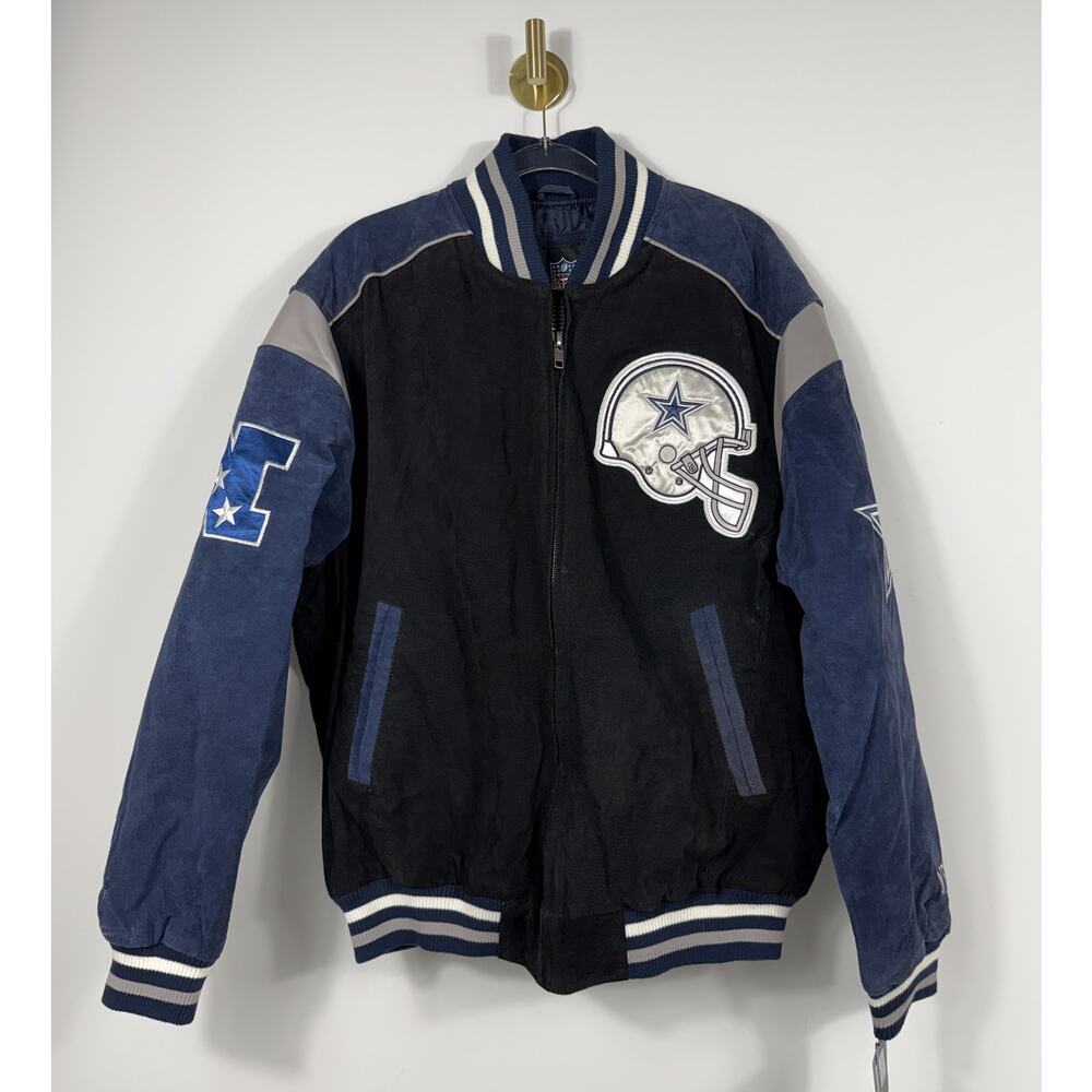  Vintage NWT Y2K NFL Dallas Cowboys Football bomber jacket leather suede XL